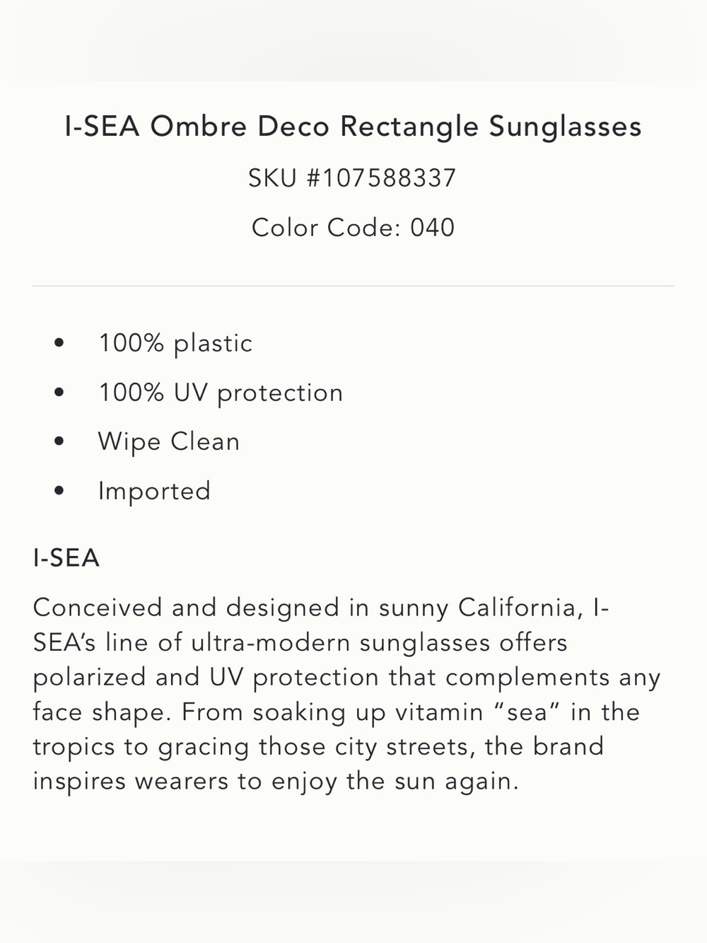 I-SEA Ombré Deco Rectangle Sunglasses - Picture 4 of 4